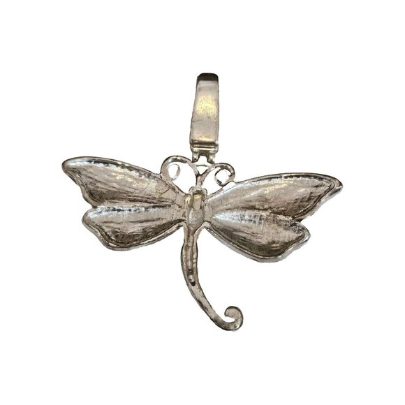 Dragonfly Necklace Pendant Silver Tone Colorful Painted Enamel & Rhinestones - Picture 2 of 3